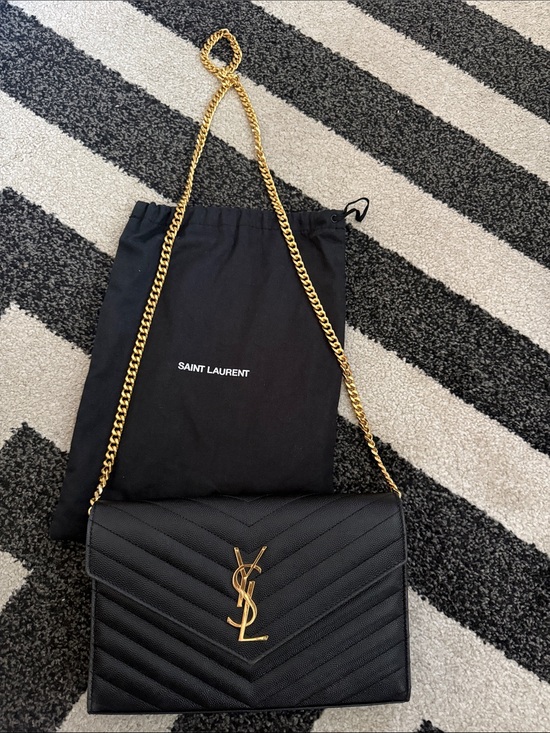 Saint Laurent Handbags - Authentic Saint Laurent Black Quilted Leather Shoulder Bag with Gold Chain &Logo